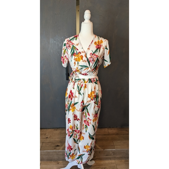 2 piece floral pants and wrap blouse